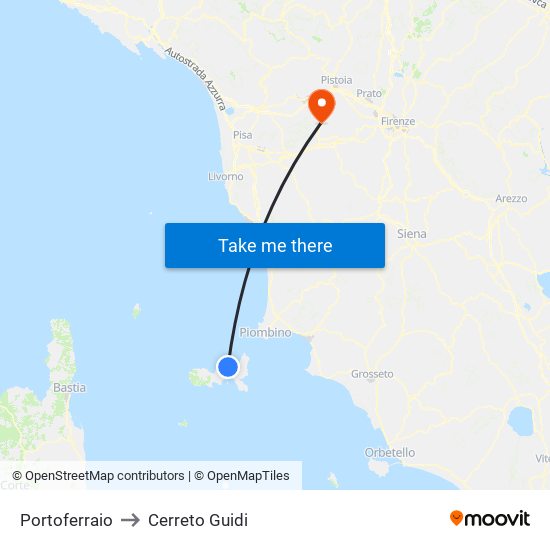 Portoferraio to Cerreto Guidi map