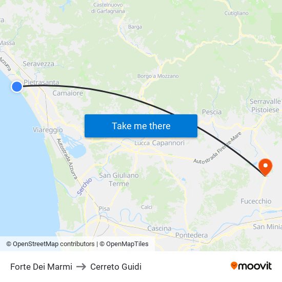 Forte Dei Marmi to Cerreto Guidi map