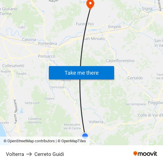 Volterra to Cerreto Guidi map
