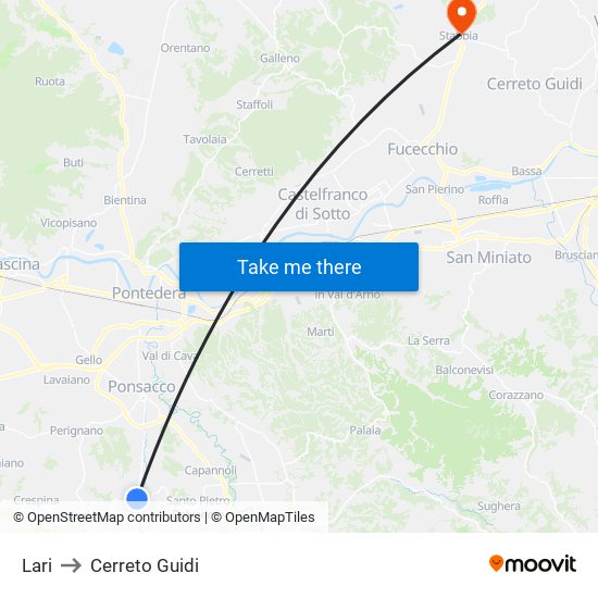 Lari to Cerreto Guidi map