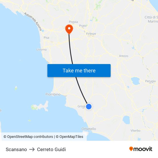 Scansano to Cerreto Guidi map