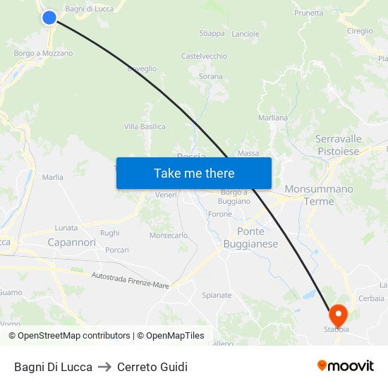 Bagni Di Lucca to Cerreto Guidi map