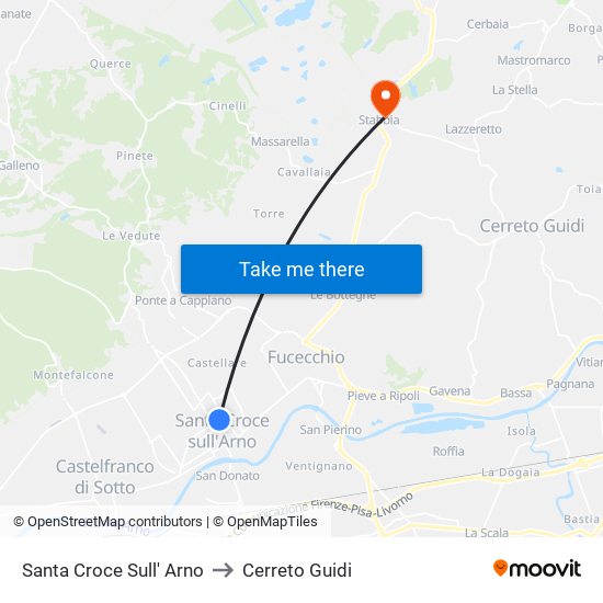 Santa Croce Sull' Arno to Cerreto Guidi map