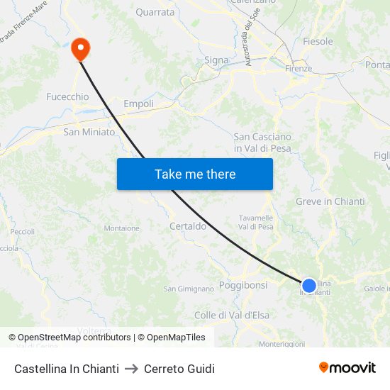 Castellina In Chianti to Cerreto Guidi map