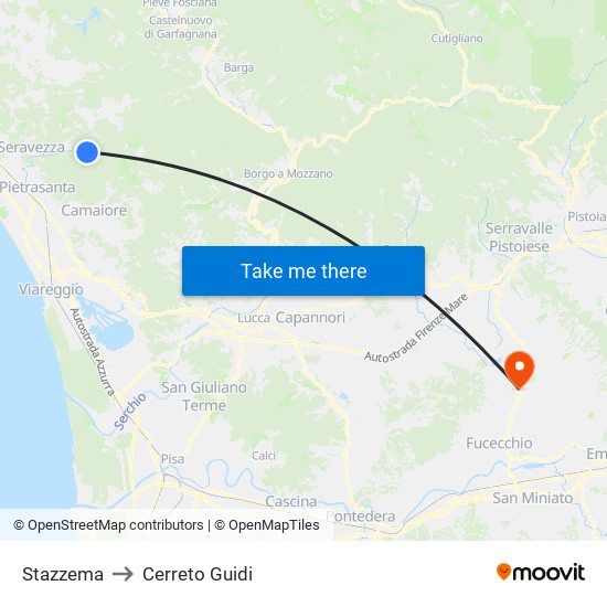 Stazzema to Cerreto Guidi map