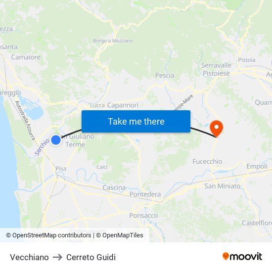 Vecchiano to Cerreto Guidi map