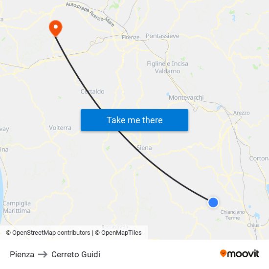 Pienza to Cerreto Guidi map