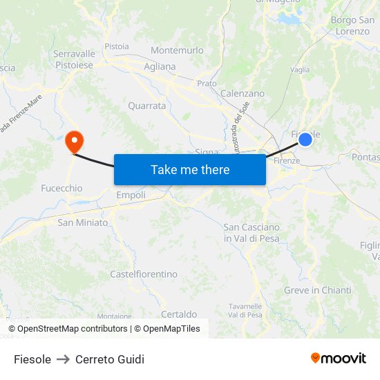 Fiesole to Cerreto Guidi map