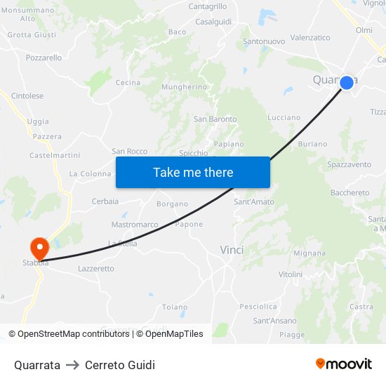 Quarrata to Cerreto Guidi map