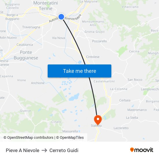 Pieve A Nievole to Cerreto Guidi map