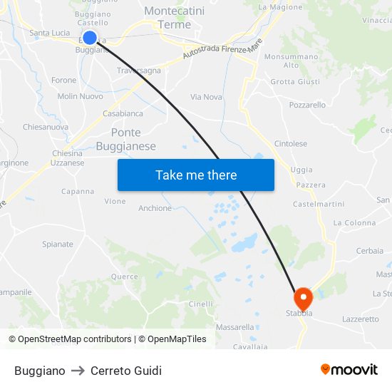 Buggiano to Cerreto Guidi map