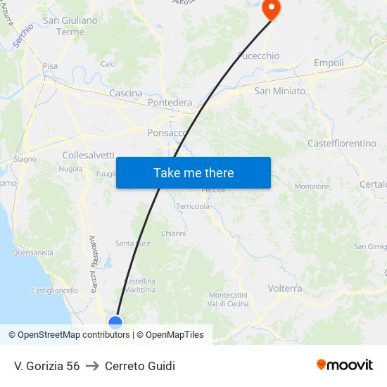 V. Gorizia 56 to Cerreto Guidi map