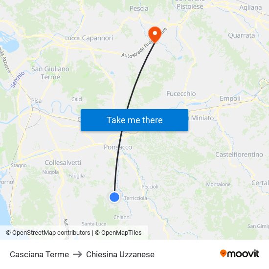 Casciana Terme to Chiesina Uzzanese map