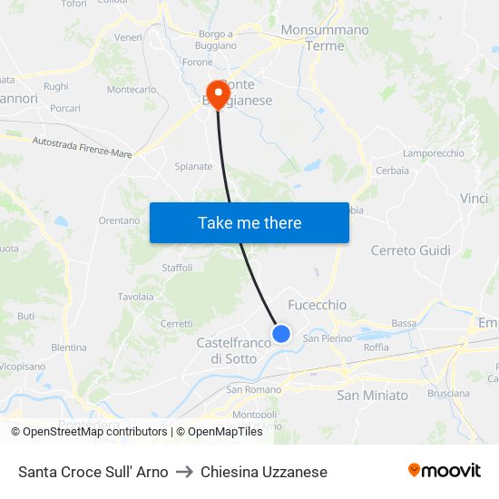 Santa Croce Sull' Arno to Chiesina Uzzanese map
