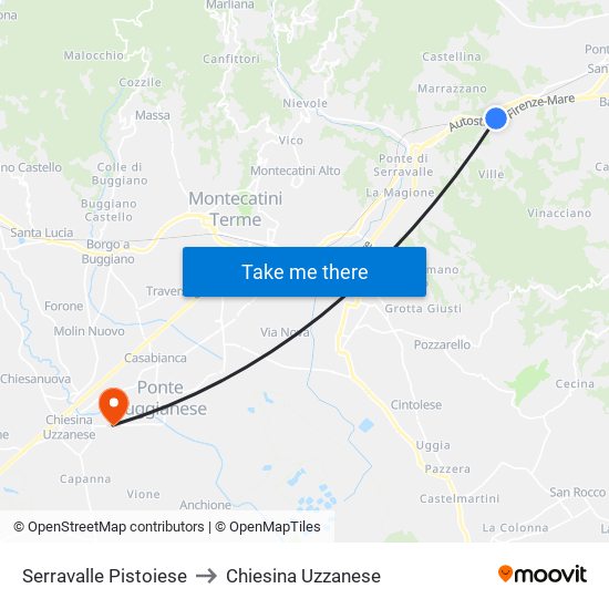 Serravalle Pistoiese to Chiesina Uzzanese map