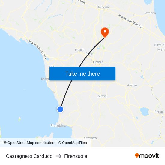 Castagneto Carducci to Firenzuola map