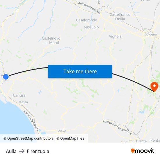 Aulla to Firenzuola map