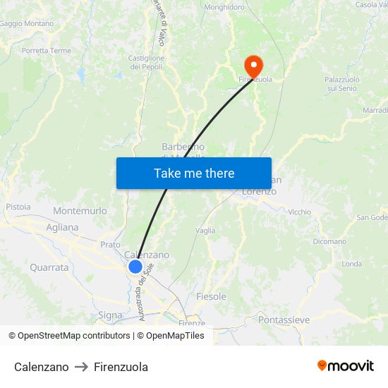 Calenzano to Firenzuola map