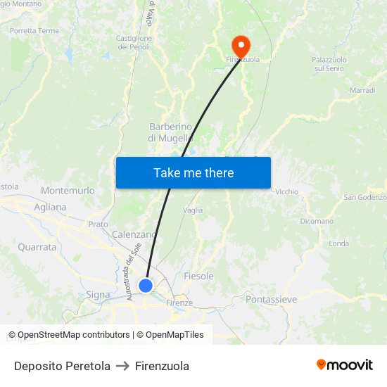 Deposito Peretola to Firenzuola map