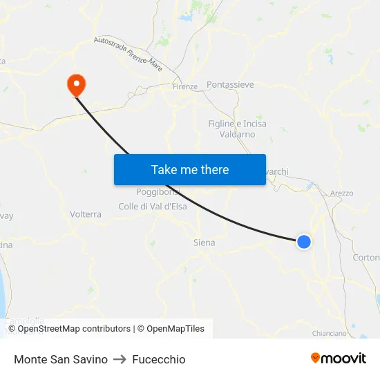Monte San Savino to Fucecchio map