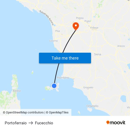 Portoferraio to Fucecchio map