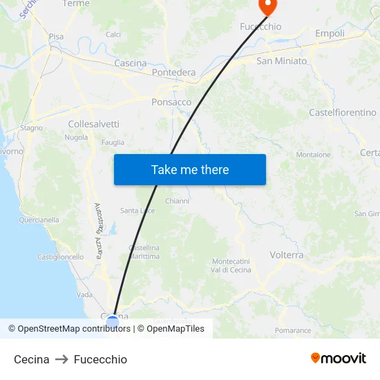 Cecina to Fucecchio map