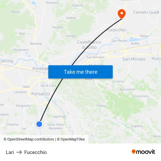 Lari to Fucecchio map
