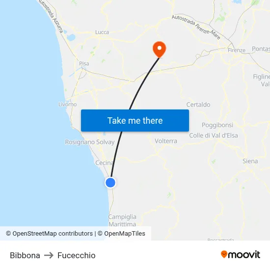 Bibbona to Fucecchio map