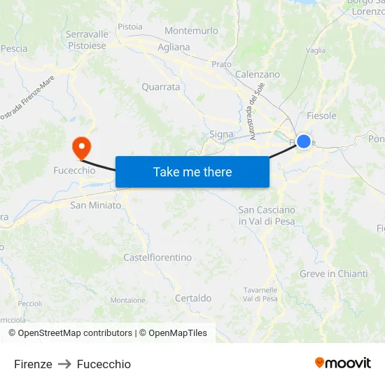 Firenze to Fucecchio map