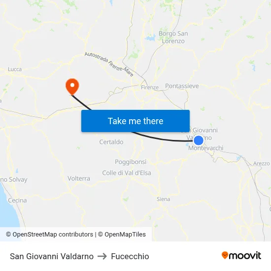 San Giovanni Valdarno to Fucecchio map