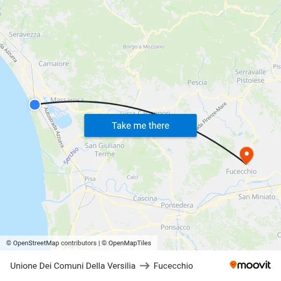 Union of Municipalities of Versilia to Fucecchio map