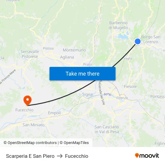 Scarperia and San Piero to Fucecchio map