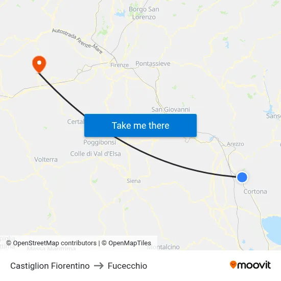 Castiglion Fiorentino to Fucecchio map