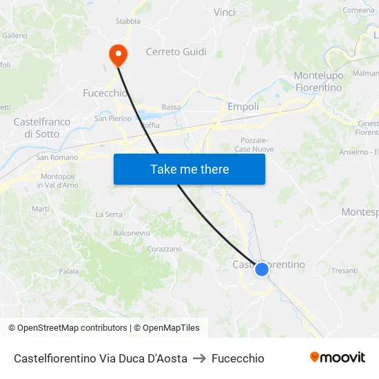Castelfiorentino Via Duca D'Aosta to Fucecchio map