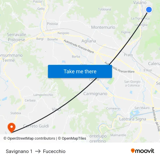 Savignano 1 to Fucecchio map