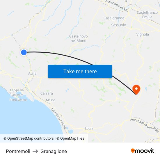 Pontremoli to Granaglione map