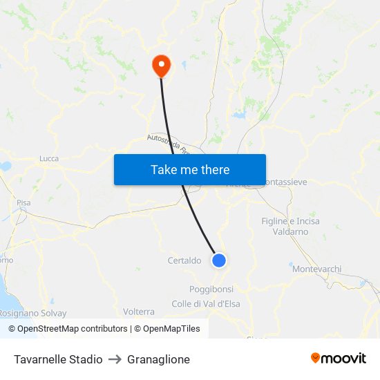 Tavarnelle Stadio to Granaglione map