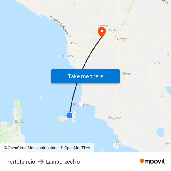 Portoferraio to Lamporecchio map