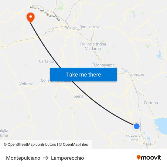 Montepulciano to Lamporecchio map