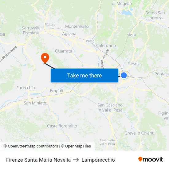 Firenze Santa Maria Novella to Lamporecchio map