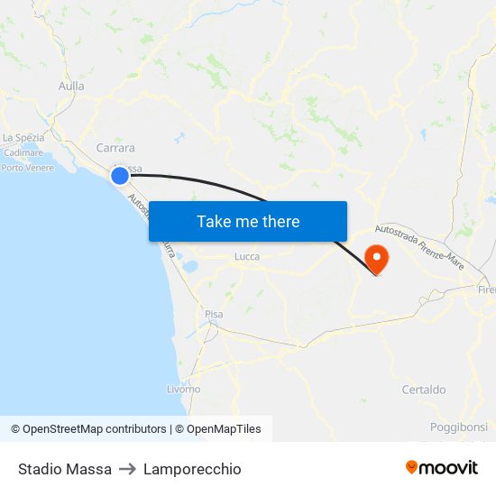 Stadio Massa to Lamporecchio map