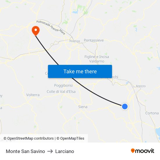 Monte San Savino to Larciano map