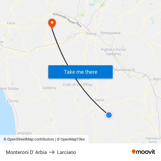 Monteroni D' Arbia to Larciano map