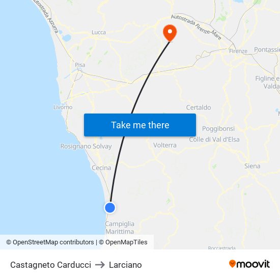 Castagneto Carducci to Larciano map