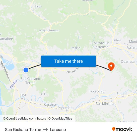 San Giuliano Terme to Larciano map