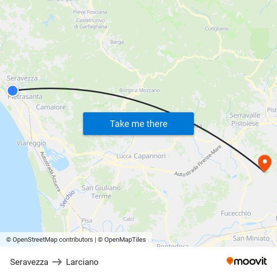 Seravezza to Larciano map