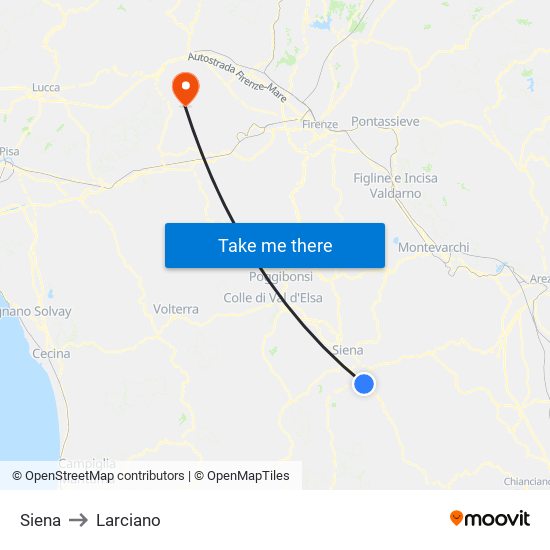 Siena to Larciano map