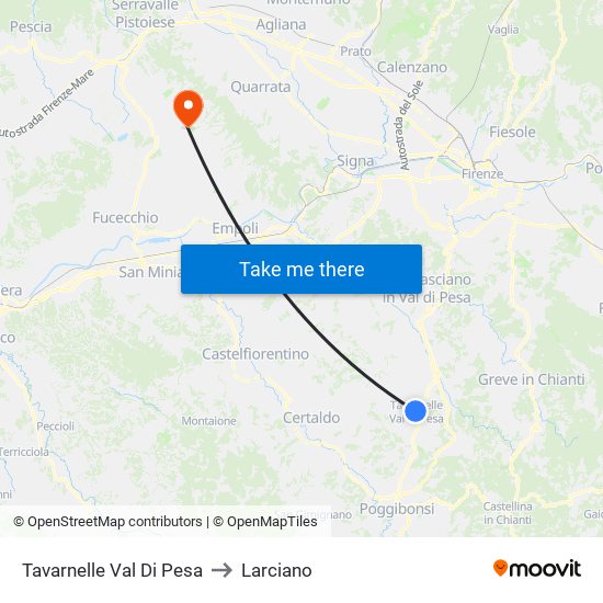 Tavarnelle Val Di Pesa to Larciano map