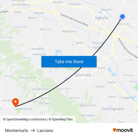 Montemurlo to Larciano map