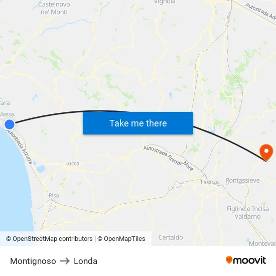 Montignoso to Londa map